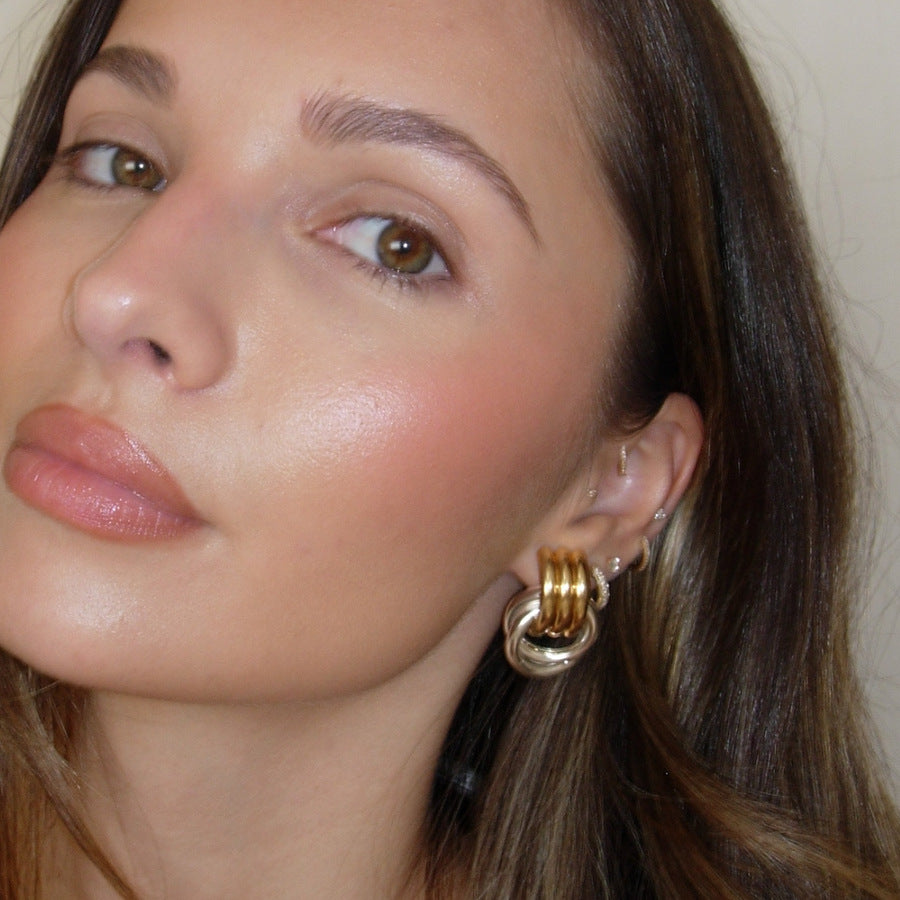 Wholesale Gold and Silver Double Color Stereo Double Ring Simple 3-layer Coil Wound Earrings
